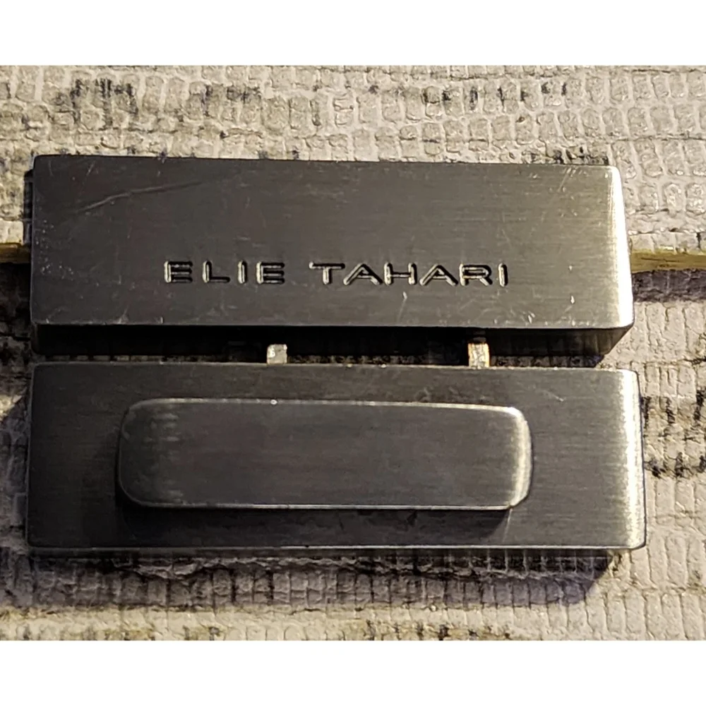 Elie Tahari Clutch Bag Beige Leather Reptile Embossed Design
